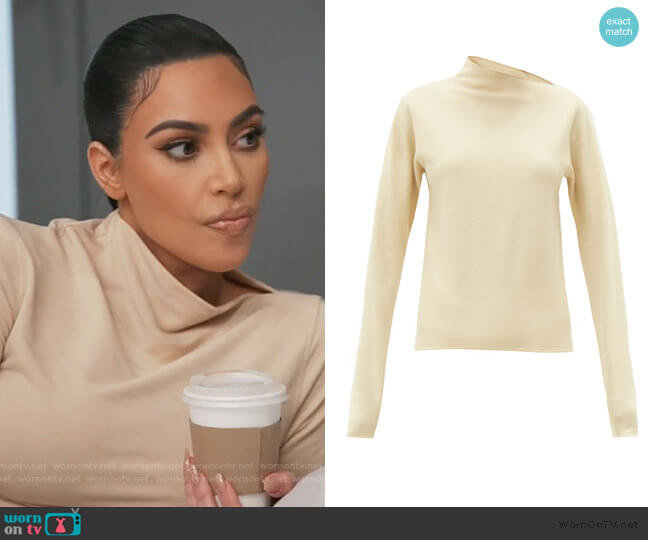 Lemaire Asymmetric-neck wool-jersey sweater worn by Kim Kardashian on Keeping Up with the Kardashians