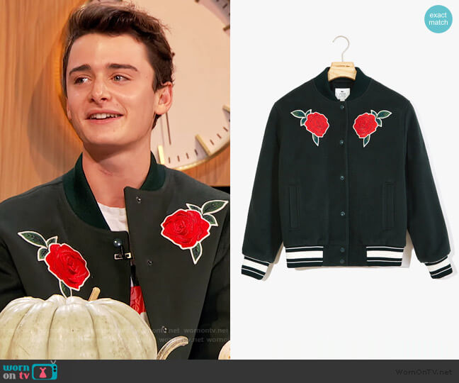Lacoste Rose-Embroidered Varsity Jacket