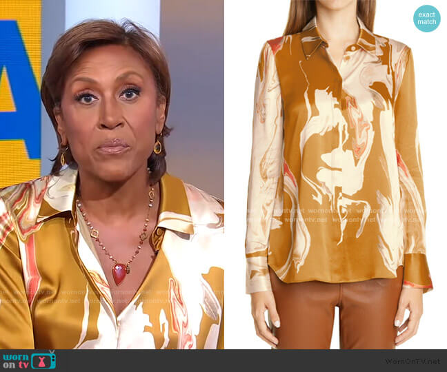 Lafayette 148 New York Scottie Silk Blouse worn by Robin Roberts on Good Morning America