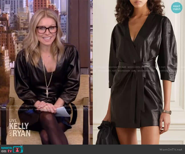 IRO Lanika belted leather mini wrap dress worn by Kelly Ripa on Live with Kelly and Mark