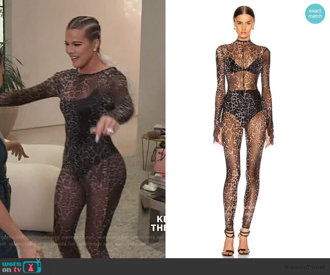 LaQuan Smith Animalia Catsuit worn by Khloe Kardashian on Keeping Up with the Kardashians