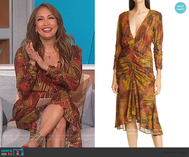 Le Superbe Crosby Ave Ruched Midi Dress worn by Carrie Inaba on The Talk