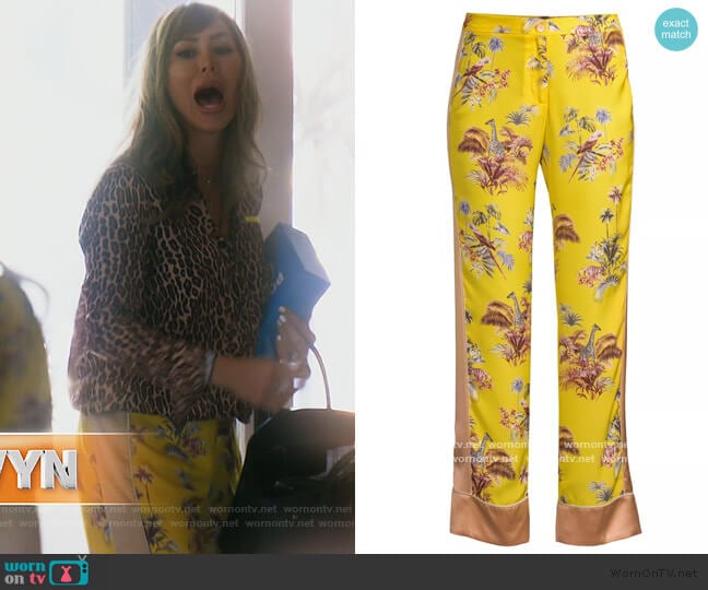 Le Superbe Voyage Jungle-Print Trousers worn by Kelly Dodd on The Real Housewives of Orange County