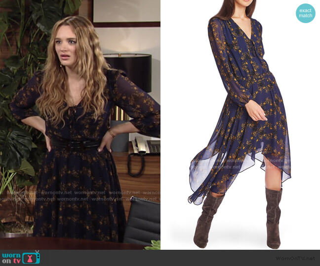 1.State Long Sleeve Floral Handkerchief Hem Dress worn by Summer Newman (Hunter King) on The Young and the Restless