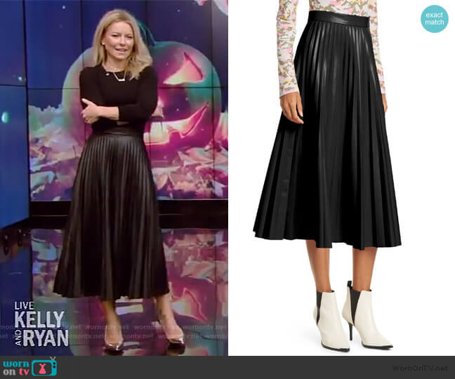 Maison Margiela Pleated Faux Leather Midi Skirt worn by Kelly Ripa on Live with Kelly and Mark