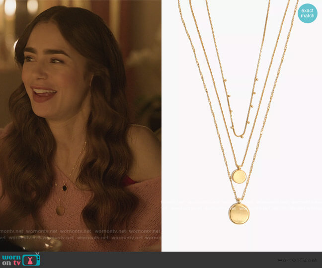 Madewell Coin Necklace Set worn by Emily Cooper (Lily Collins) on Emily in Paris