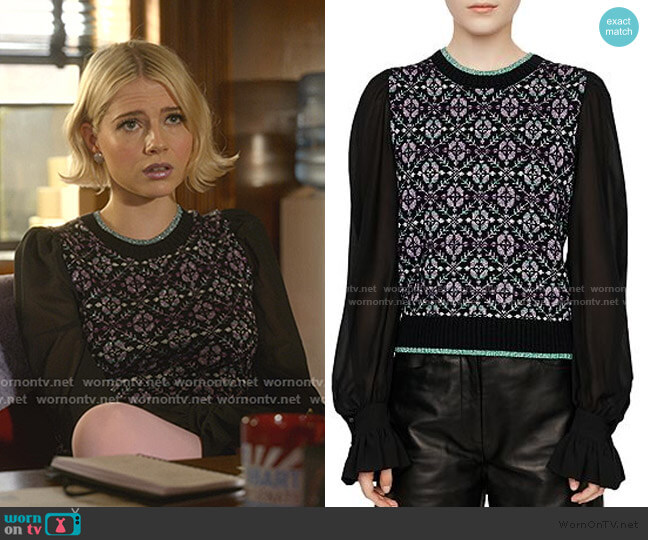 Maje Maely Geo-Print Sweater worn by Astrid (Lucy Boynton) on The Politician