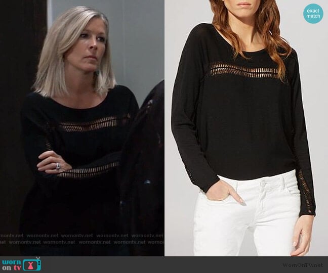 Maje Miss Open Stitch Sweater worn by Carly Spencer (Laura Wright) on General Hospital