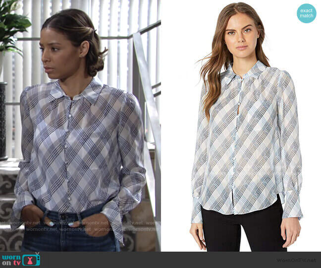 Joie Malcah Blouse worn by Elena Dawson (Brytni Sarpy) on The Young and the Restless