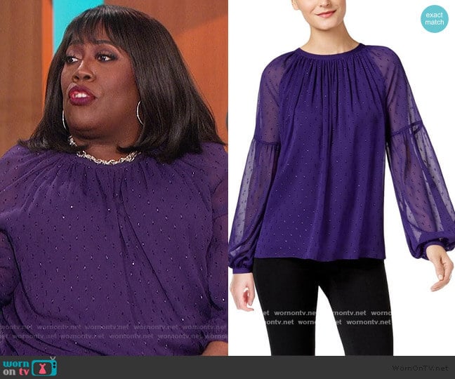 Michael Kors Peasant Top Sheer Embellished worn by Sheryl Underwood on The Talk