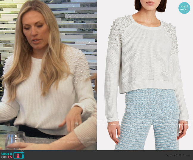 Faux Pearl Embllished Cotton Sweater worn by Braunwyn Windham-Burke on The Real Housewives of Orange County
