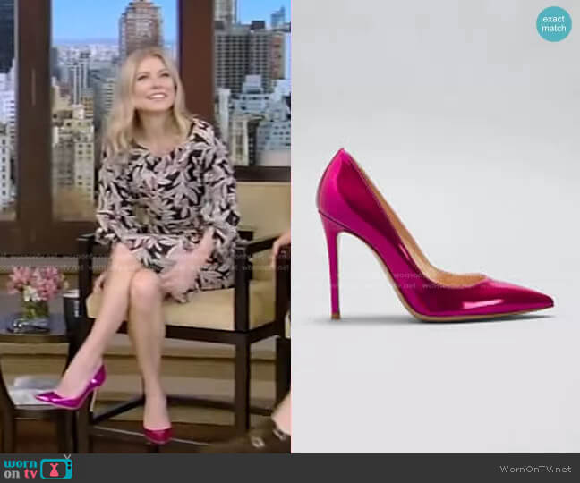 Gianvito Rossi Mirror Calfskin Stiletto Pumps worn by Kelly Ripa on Live with Kelly and Mark