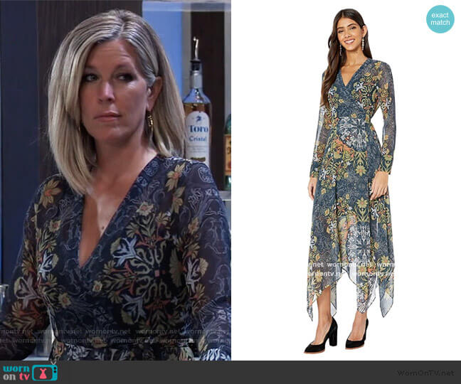 BCBGMaxazria Floral Wrap Dress worn by Carly Spencer (Laura Wright) on General Hospital