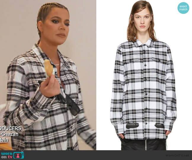 Off-White Check Diagonal Spray Shirt worn by Khloe Kardashian on Keeping Up with the Kardashians