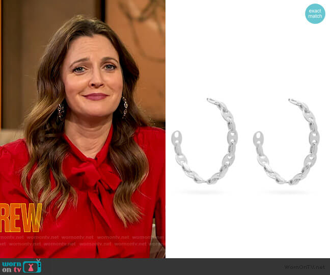 Paco Rabanne Eight Nano Hoop Earrings worn by Drew Barrymore on The Drew Barrymore Show