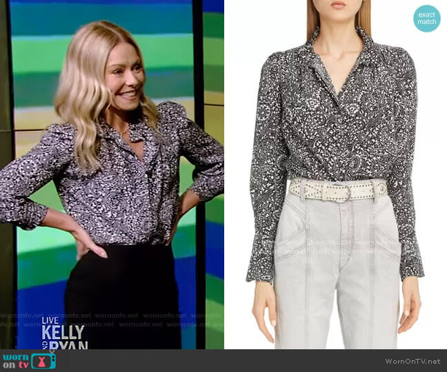 Isabel Marant Paisley Print Silk Blouse worn by Kelly Ripa on Live with Kelly and Mark