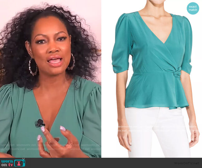 Parker Juniper Wrap Silk Blouse worn by Garcelle Beauvais on The Real