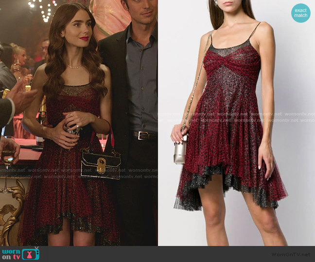 Philosophy Di Lorenzo Serafini Leopard Print Mini Dress worn by Emily Cooper (Lily Collins) on Emily in Paris