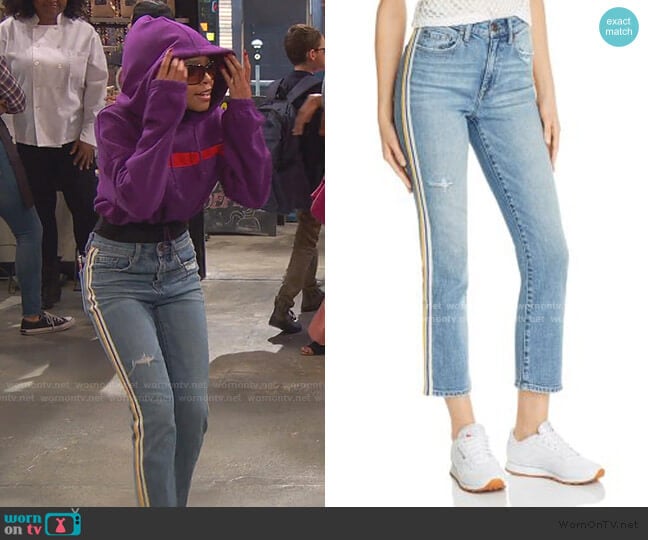 Pistola Monroe Side-Stripe Cropped Cigarette Jeans worn by Nia Baxter (Navia Robinson) on Ravens Home