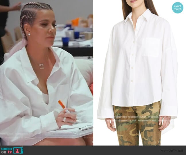 R13 Oversized Poplin Shirt worn by Khloe Kardashian on Keeping Up with the Kardashians