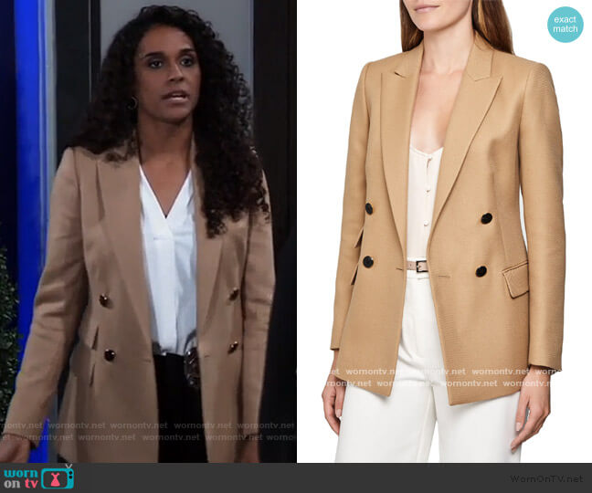Reiss Ledbury Double Breasted Wool Blend Jacket worn by Jordan Ashford (Briana Nicole Henry) on General Hospital