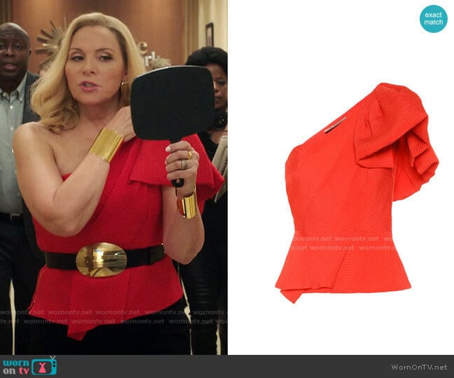 Roland Mouret Toulon Top worn by Margaret Monreaux (Kim Cattrall) on Filthy Rich