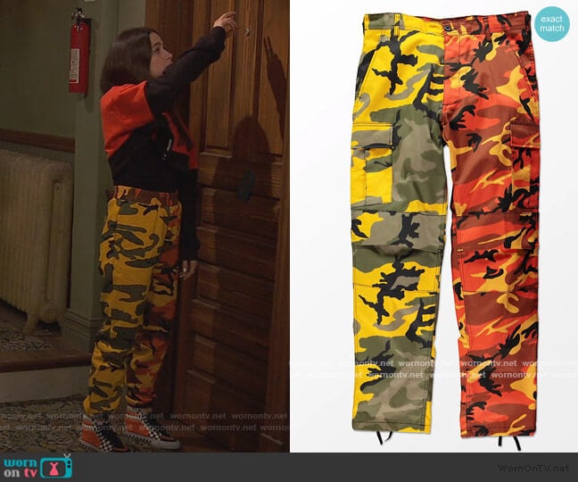 Rothco Split Yellow and Orange Camo Cargo Pants worn by Tess O'Malley (Sky Katz) on Ravens Home