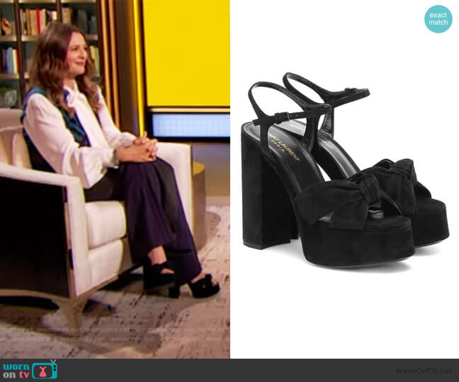 Saint Laurent Bianca knotted leather platform sandals worn by Drew Barrymore on The Drew Barrymore Show