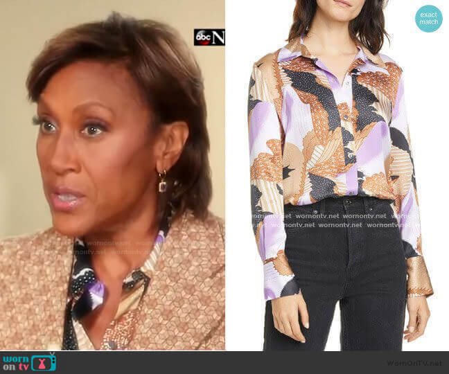 Equipment Sedienne Print Silk Blouse worn by Robin Roberts on Good Morning America