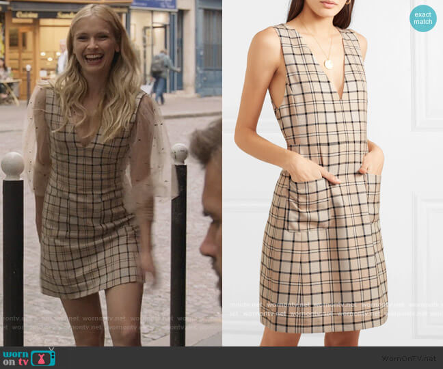 See by Chloe Checked woven mini dress worn by Camille (Camille Razat) on Emily in Paris