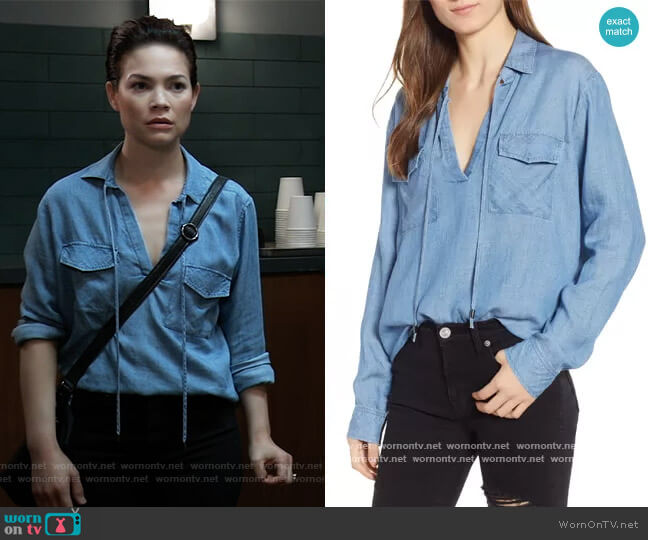 Rails Selena Chambray Shirt worn by Elizabeth Webber (Rebecca Herbst) on General Hospital