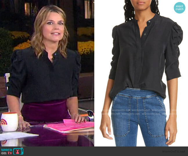 Frame Shirred Sleeve Silk Blouse worn by Savannah Guthrie on Today