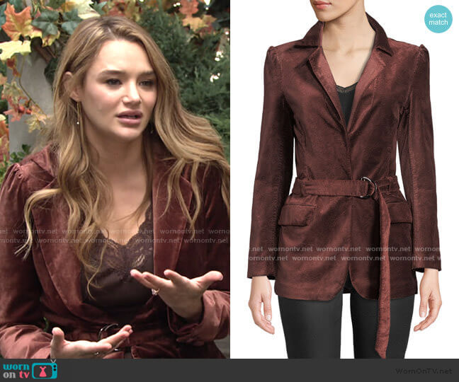 Paige Sorrenti Belted Velvet Blazer worn by Summer Newman (Hunter King) on The Young and the Restless