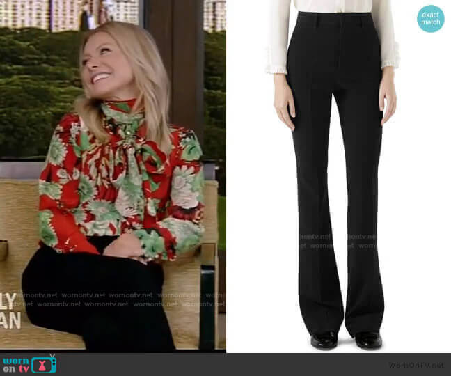 Gucci Stretch Cady Skinny Flare Pants worn by Kelly Ripa on Live with Kelly and Mark