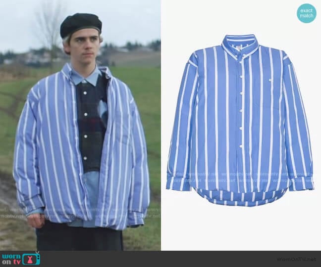 Vetement Stripe Puffa Shirt Jacket worn by Fraser Wilson (Jack Dylan Grazer) on We Are Who We Are