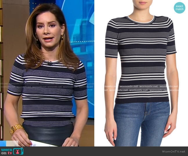 Frame Stripe Rib Knit Top worn by Rebecca Jarvis on Good Morning America