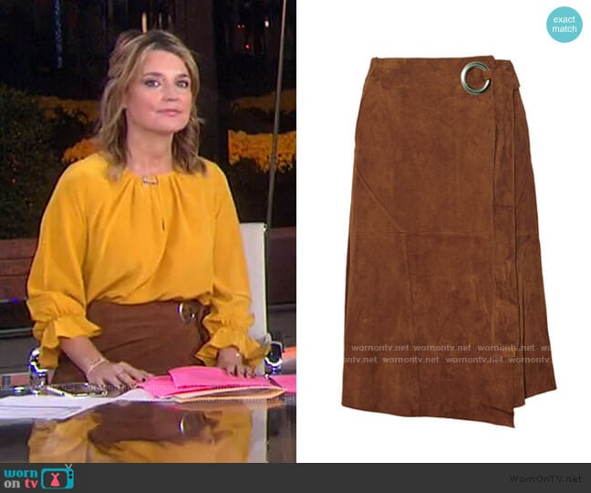 Tibi Suede Wrap Skirt worn by Savannah Guthrie on Today