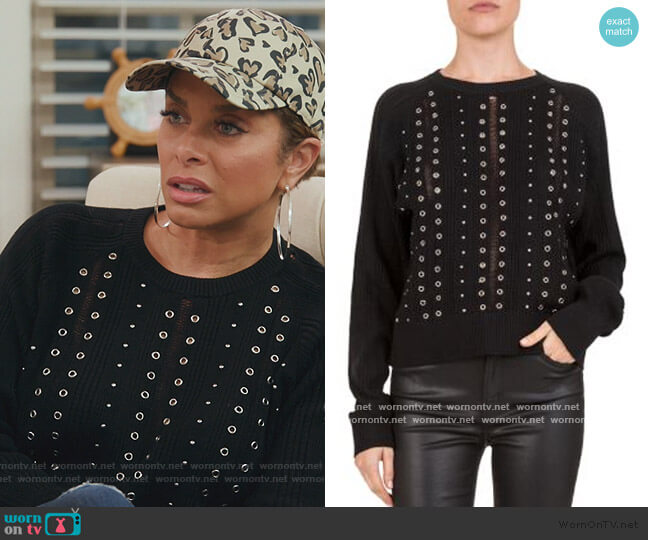 The Kooples Studded & Grommeted Sweater worn by Robyn Dixon on The Real Housewives of Potomac