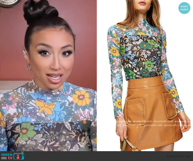 Topshop Floral Print Long Sleeve Mesh Top worn by Jeannie Mai on The Real