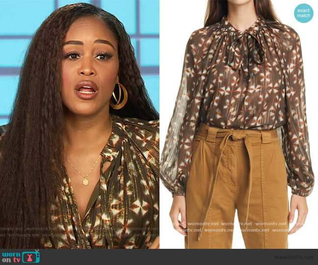 Ulla Johnson Luna Metallic Silk Blouse worn by Eve on The Talk
