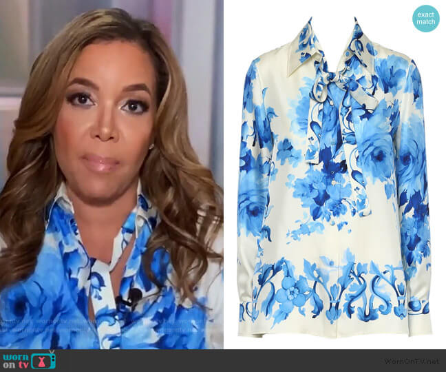 Valentino Delft Floral Tie Neck Silk Shirt worn by Sunny Hostin on The View