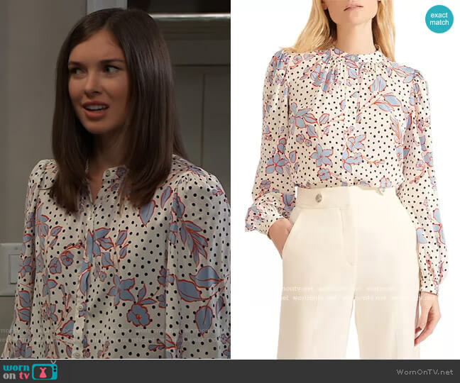 Veronica Beard Ashlynn Floral Blouse worn by Willow Tait (Katelyn MacMullen) on General Hospital