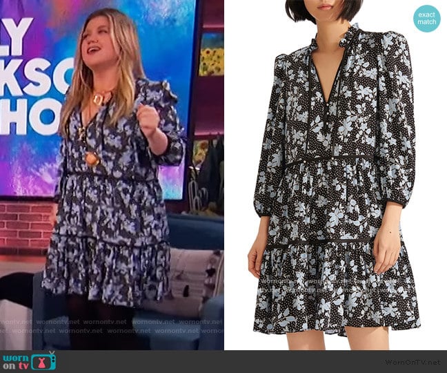Veronica Beard Hawken Floral Tiered Stretch Silk Dress worn by Kelly Clarkson on The Kelly Clarkson Show