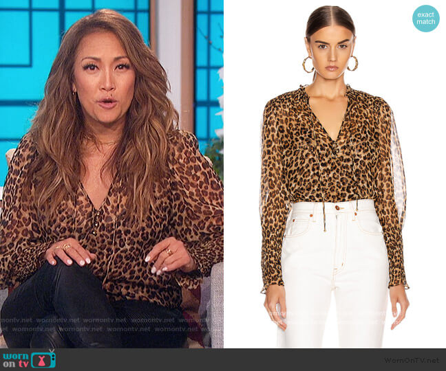 Veronica Beard Jaz Blouse worn by Carrie Inaba on The Talk