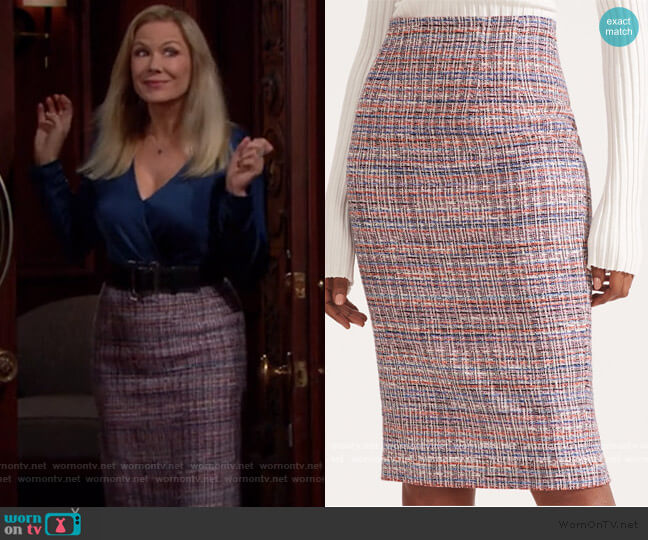 Veronica Beard Joda Multicolored Tweed Skirt worn by Brooke Logan (Katherine Kelly Lang) on The Bold and the Beautiful