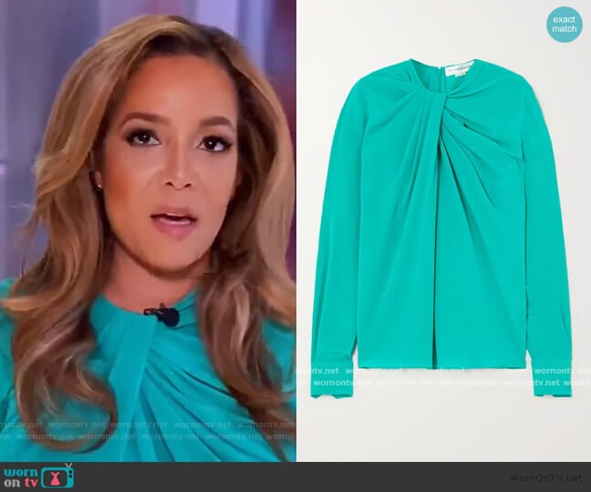 Victoria Beckham Twist-front silk-crepe Blouse worn by Sunny Hostin on The View