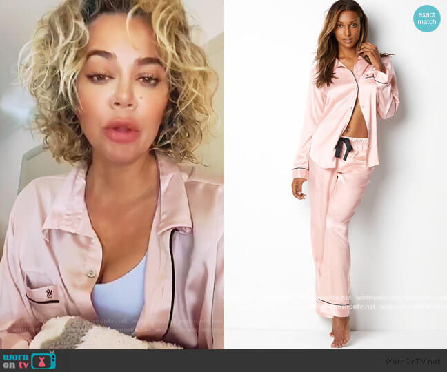 Victoria Secret Pink Satin Pajamas worn by Khloe Kardashian on Keeping Up with the Kardashians