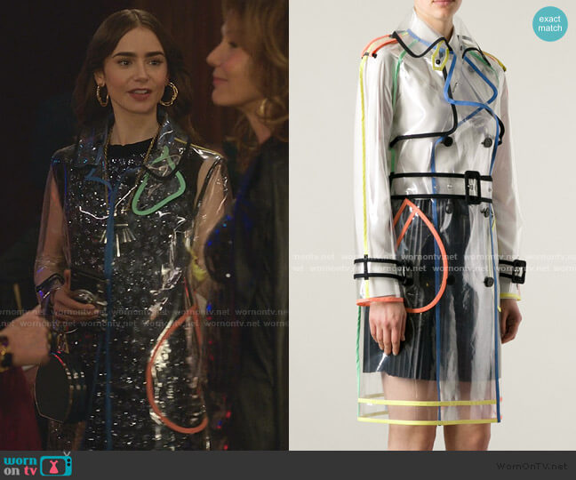 Wanda Nylon Seethrough Trench Coat worn by Emily Cooper (Lily Collins) on Emily in Paris