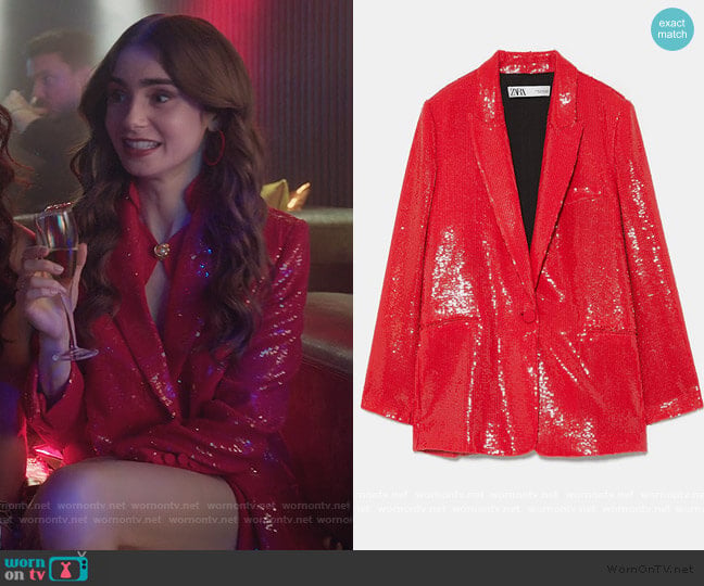 Zara 2019 Autum Winter Blazer worn by Emily Cooper (Lily Collins) on Emily in Paris