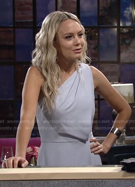 Abby’s blue one-shoulder jumpsuit on The Young and the Restless